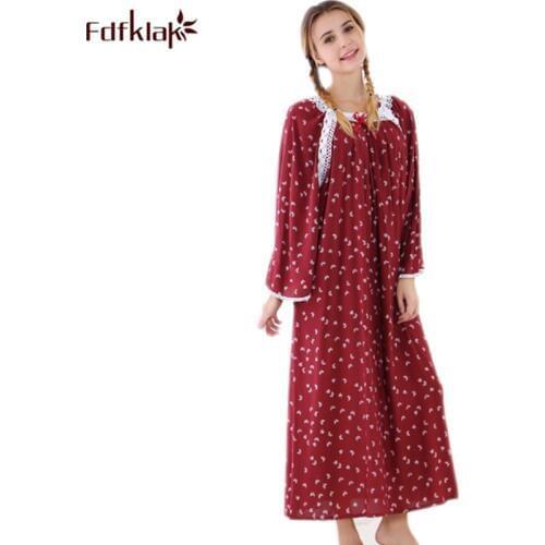 Fdfklak Spring Autumn Long Sleeve Princess Floral Nightdress Sotton Sleep Dress Long Nightgowns Woman Night Sleepwear Plus Q567