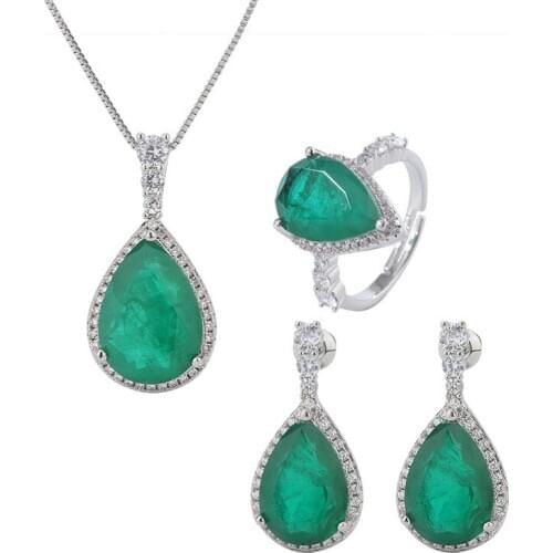 Funmode Classic Waterdrop CZ Pendant Necklace Jewelry Sets For Women Gifts Pendientes boucle d'oreille Wholesale FS52