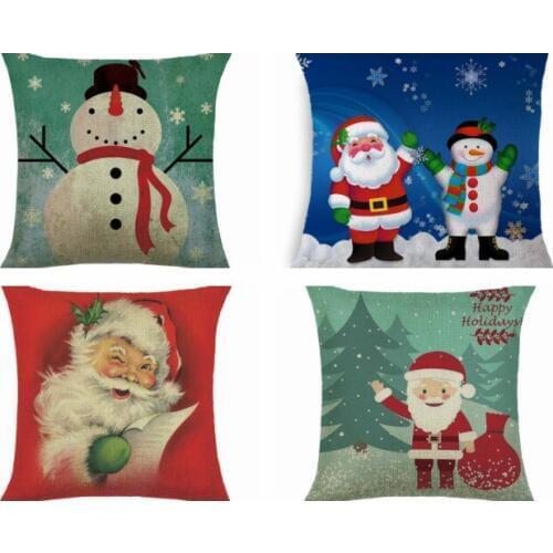 Hglegywchristmas Pillow Case Throw Cushion Case Santa Cotton Linen Soft Room Gifts Single Sides Printing