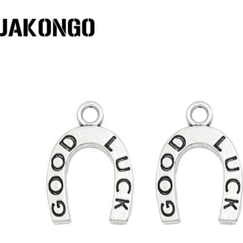 JAKONGO Antique Silver Plated Good Luck Horseshoe Charm Pendants Handmade Jewelry Accessories Making fit Bracelet DIY 18*12mm