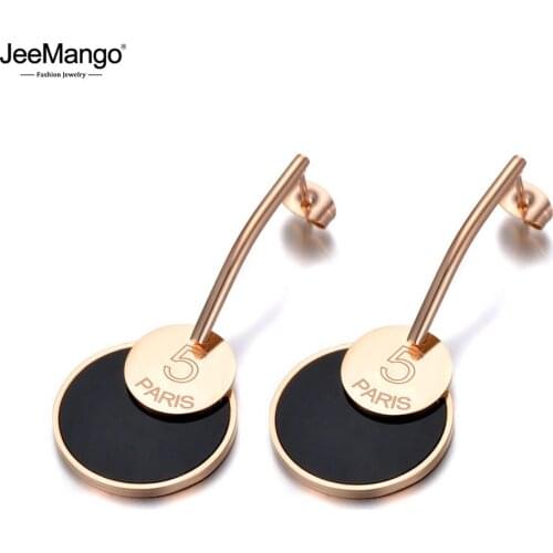 JeeMango Titanium Stainless Steel Double Round Disc Stud Earrings For Women Girl Trendy Shell & Acrylic Earrings Jewelry JE19249