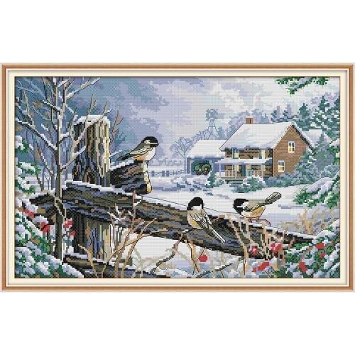 Joy Sunday Bird On The Fence Chinese Cross Stitch Kits Ecological Cotton Clear Printed 11CT DIY Gift Wedding Decoration For Home