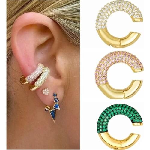 Aide 1PC 925 Sterling Silver Full Zircon Pave Ear Cuffs No Piercing C Shape Chunky Thick Clip Earrings Colored Crystal Jewelry