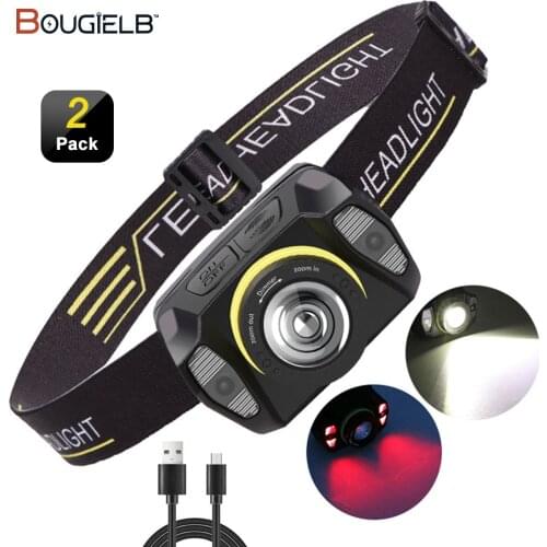 Powerful Mini Headlamp Motion Sensor USB Rechargeable Zoomable LED Flashlight For Fishing Camping Tourism LED Lantern Headlight