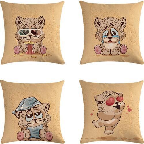 Cartoon Leopard Cotton Linen Pillowcase Sofa Decorative Pillow Cover Animal Love Pattern Square Cushion Cover 45X45cm ZY537