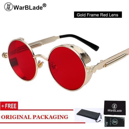 WarBLade Gothic Steampunk Mens Sunglasses Vintage Metal Men Coating Mirror Sunglasses Women Round Sun glasses Retro UV400 Shades