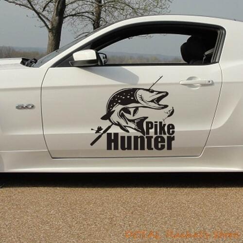 Pike Hunter Fishing Car Sticker Fish Bite Decal Fuel Tank Cover Door Window Trunk Motorcycle Helmet for VW Golf Polo SUV Laptop