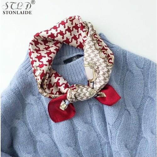 New Design Real Silk Neckchiefs Scarf For Women Plaid Printing Womens Silk Cover Scarf 53X53CM Square Laides Scarves wholesale