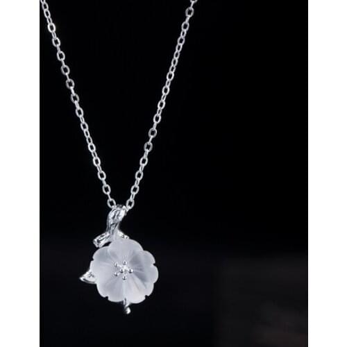 New Product 925 silver fashion Magnolia Necklace womens Retro flower jewelry Valentines Day gift for girlfriend