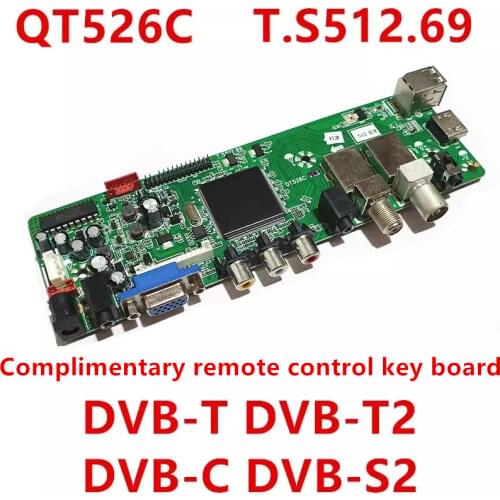 New qt526c TV motherboard presents remote control, key board, firmware, supports DVB-T2, DVB-S2