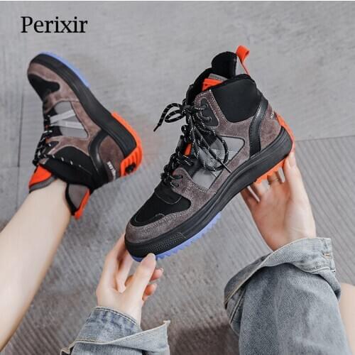 Perixir Women Shoes Cow Turn Skin Sneaker Thick Bottom Short Plush Casualshoes Round Toe 2020New Cd014 Lace-Up Autumn Footwear