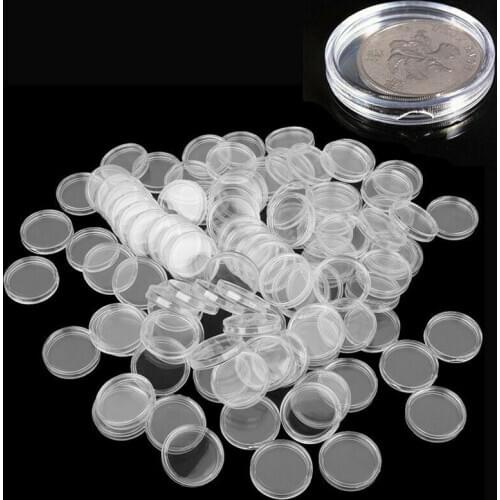 100x Plastic Coin Capsules Boxes RoundClear Storage Container Holder Protective Case for Collection 20mm/25mm /27mm/35mm/40mm