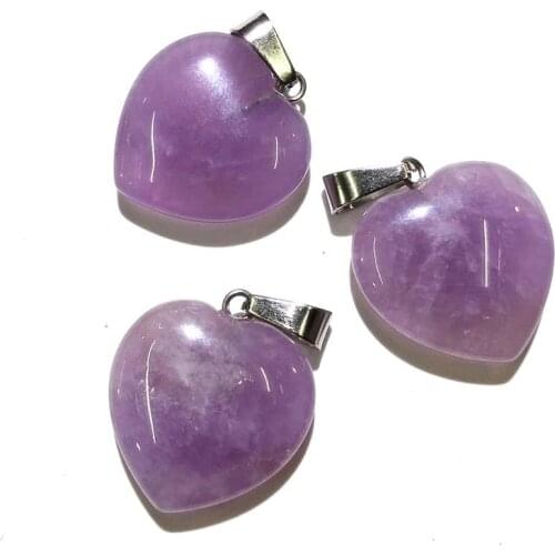 Natural Stone Pendant Peach Heart Shaped Amethyst Necklace Handmade Crafts DIY Bracelet Jewelry 16mm