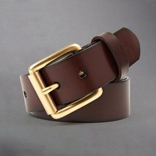 New Mens belt business casual copper head pin buckle belt mens genuine leather copper buckle pure cowhide belt Adult2021New