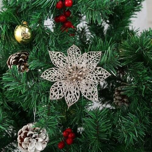 Christmas Decorations Fake Flowers Clip PE Frühlingszwiebelpulver Mit Hohlen Blüten Gold Weihnachtsbaum Hohle Blumendekoration