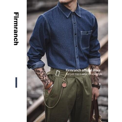 Firmranch Men/Women NEW High Quality Primary Denim Shirt American Vintage Casual Wear Amekaji Long Sleeves Retro Cargo Blouse