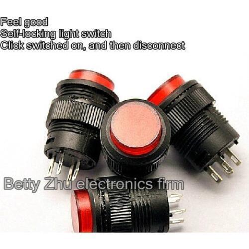 20PCS/LOT Self-locking switch button light switch / R16-503AD red round 16MM 3A/250V