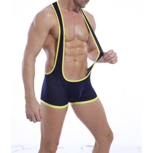 Sexy Undershirt Men Bodysuit Mesh Breathable Jumpsuits Sexy Mens Wrestling Singlet Underwear Leotard Sleepwear