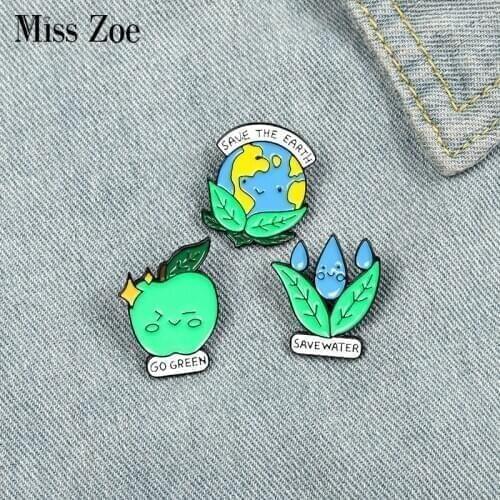 Save the Earth Enamel Pins Protect Environment Brooches Bag Clothes Lapel Pin Go Green Badge Jewelry Gift for Kids Friends