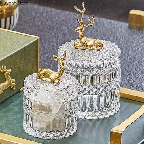 Light Luxury Transparent Glass Storage Tank Toothpick Tube Cotton Swab Storage Box Household Living Room Candy Elk Storage Tank