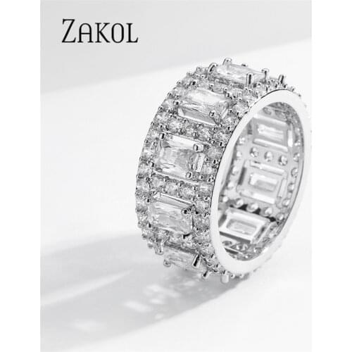 ZAKOL Brand Size 6 7 8 Eternity Rings for Women Geometry Cubic Zirconia Finger Ring Fashion Wedding Jewelry Femme Couples Gift