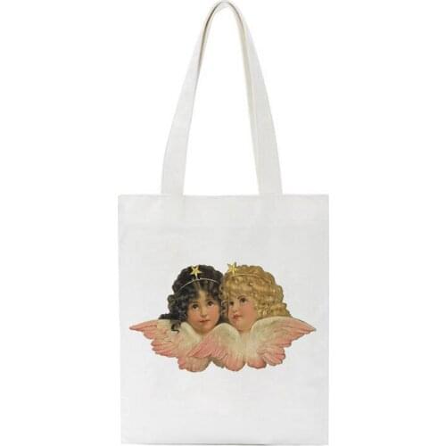 Angel Cartoon Gift Of Friends Print Harajuku Summer Vintage Cartoon Casual Female Crossbody Funny Female Shoulder Canvas Bags