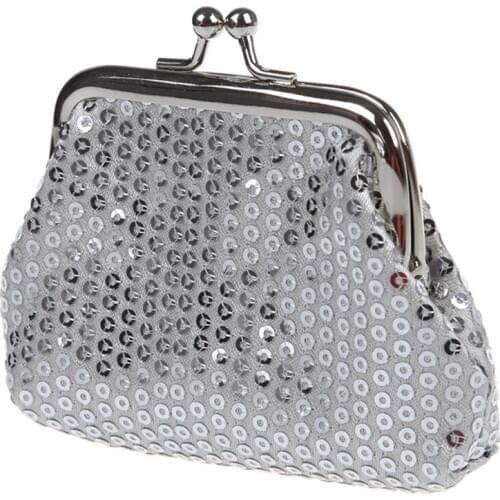 Womens Sequins Coin Purse Buckle Mini Wallet(silver)
