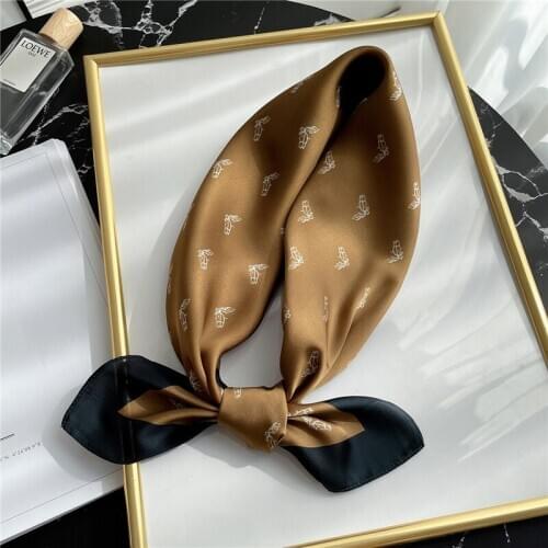 70*70cm Lady Print Silk Square Neck Scarf Shawl Wrap Hair Band Foulard Women Office Neckerchief Tie Ribbon Bag Scarves 2021