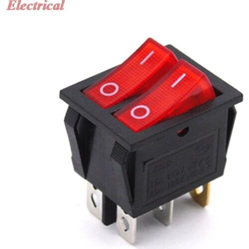 1pc KCD6 Double Electric Heater Electric Baking Bell Switch KCD8-212N Rocker Switch 15A/250V 31x25MM 2/3Position 4/6Pins