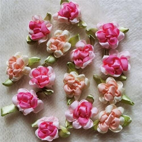 10pcs Mix Color Small Rose Flowers Mini Handmade Satin Ribbon Appliques Head Wedding Scrapbooking Decoration Clothes Accessories