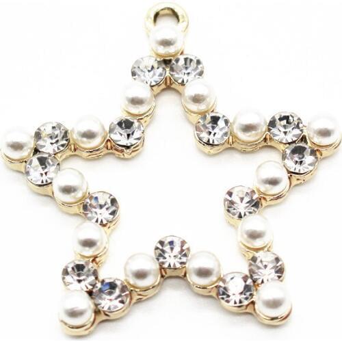 20pcs/lot golden Crystal pearl star Dangle Charms Lobster Clasp Hanging Charm For Bracelet&Pendant Floating Charms Jewelry