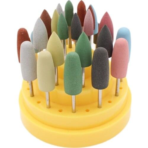 28pcs Dental Silicon Rubber Polishing Grinding Head Kit with Plastic Placement Box Teeth Polish Material for Low-Speed Handpiece