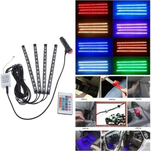 4x 12 LED Remote Control Colorful RGB Car Interior Floor Atmosphere