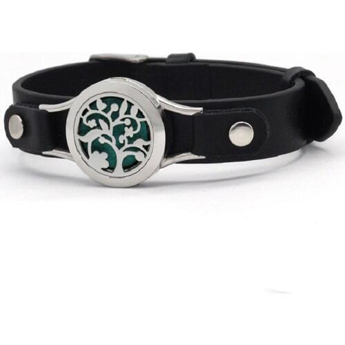 5pcs Magnetic Perfume Essential Oil Diffuser Locket Bracelet Plum Tree 316L Stainless Steel Leather Adjustable Bangle Jewelry