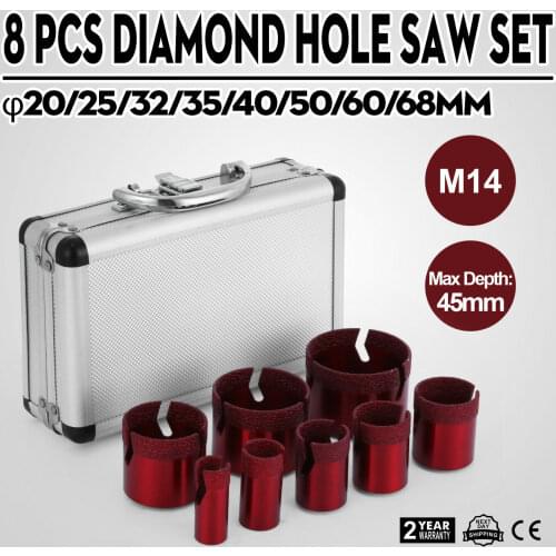 8-piece Diamond Hole Saw Tile Drill Bits Set Granite M14 Dia20-68mm Porcelain