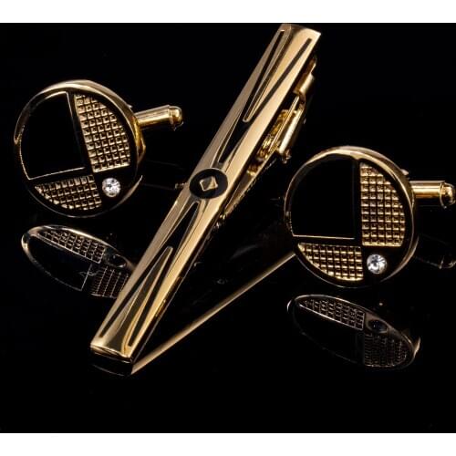 Barry.wang Alloy Gold Tie Clip Tie bar Cufflinks Set Fashion Design Suit Accessories Male Gifts TZ-405