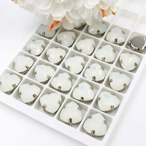 Free shipping 12mm Fat Triangle shape Protein white High quality Glass Crystal sew on rhinestones diy/clothing dress accessories