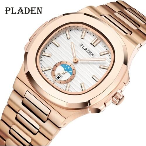 Famous Brand Mens Watches PLADEN Luxury Stainless Steel Rose Gold Watch Fashion White Dial Military Wristwatch Dropshipping