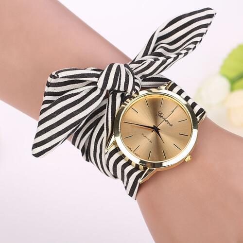 Relogio feminino women watches Stripe Floral Cloth Band Clock Dial Bracelet Quartz Wristwatch erkek kol saati Montre Femme 2019