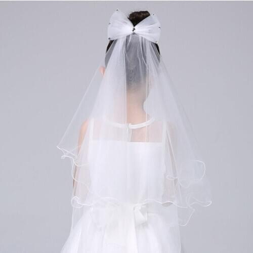 Children Little Princess Hairband Double Layers Tulle Bridal Veils Bow Tie Ruffles Floral Lace Wedding Party Ring Bearer Flower