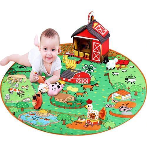 Baby Toddler Toys Play Mat Rattles Toy Multifunction Animal Farm Play Rug Carpet Children Educational Infant Carpet Gift For Kid