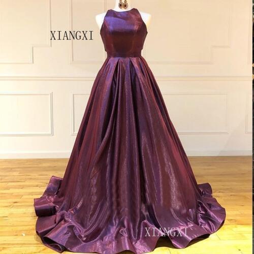 Purple Evening Dresses Long A-Line Jewel-Neck Sleeveless Floor Length Formal Gowns Party Dress Evening Dress vestidos