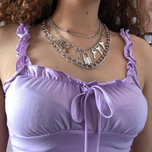 Goth Multi Layer Key Lock Pendant Necklace For Women Metal Charms Punk Y2K Choker Necklace Gossip Girl 90s Jewelry Aesthetic New