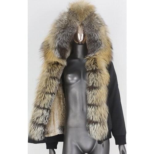 BLUENESSFAIR 2020 Waterproof Bomber Parka Real Rabbit Fur Coat Natural Fox Raccoon Fur Collar Hood Winter Jacket Women Removable