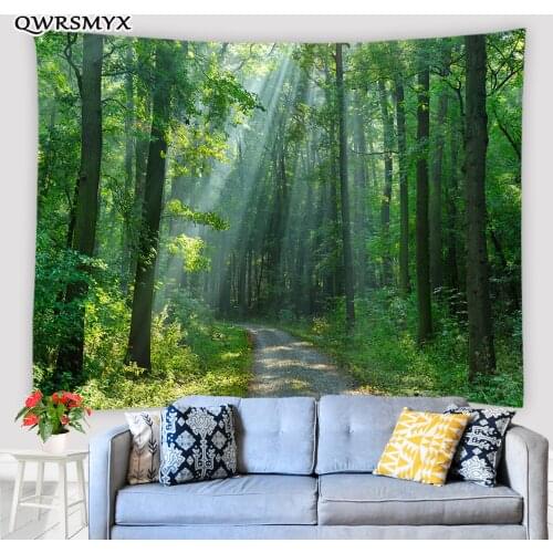 Small Fresh Sunny Green Forest Tapestry Natural Scenery Wall Hanging Living Room Bedroom Dorm Decor Wall Aesthetics Tapestries