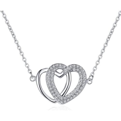 Fashion Necklace Pendant Gold Double Heart Crystal Clavicle Chain For Women Simple Jewelry Gift