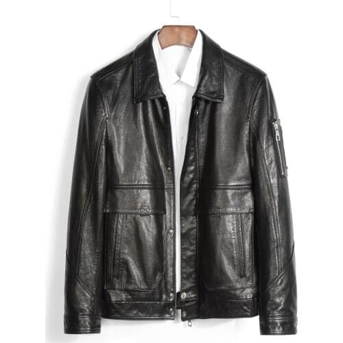 Men Spring Autumn Genuine Sheepskin Leather Jacket Black Natural Sheepskin Clothes