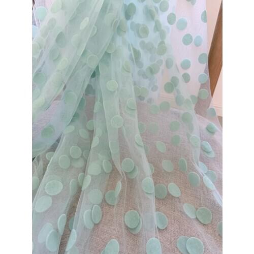 Mint Green Soft Tulle Fabric With Big Polka Dots