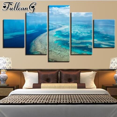 FULLCANG Calm sea landscape 5 piece diy diamond painting full square round drill mosaic embroidery sale home decoration FC2882