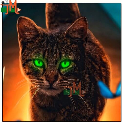 5D DIY Diamond Painting Cat With Green Eyes Rhinestone Diamond Embroidery Abstract Animal Cross Stitch Mosaic Blue Butterfly Set